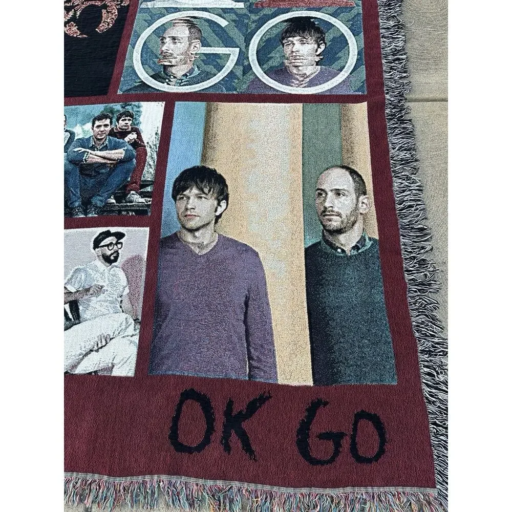 OK Go Band Woven Throw Blanket Afghan Fringe Tapestry Wall Hanging 60x80 Rare